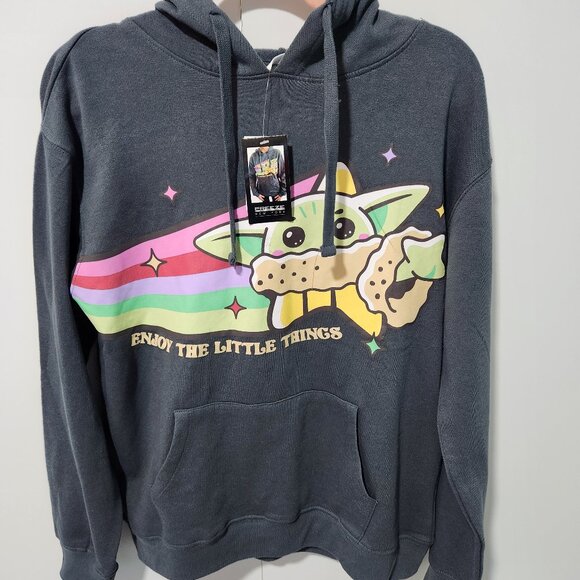 Freeze Tops - FREEZE NEW YORK NEW Women's Star Wars Baby Yoda Rainbow Gray Hoodie- Medium